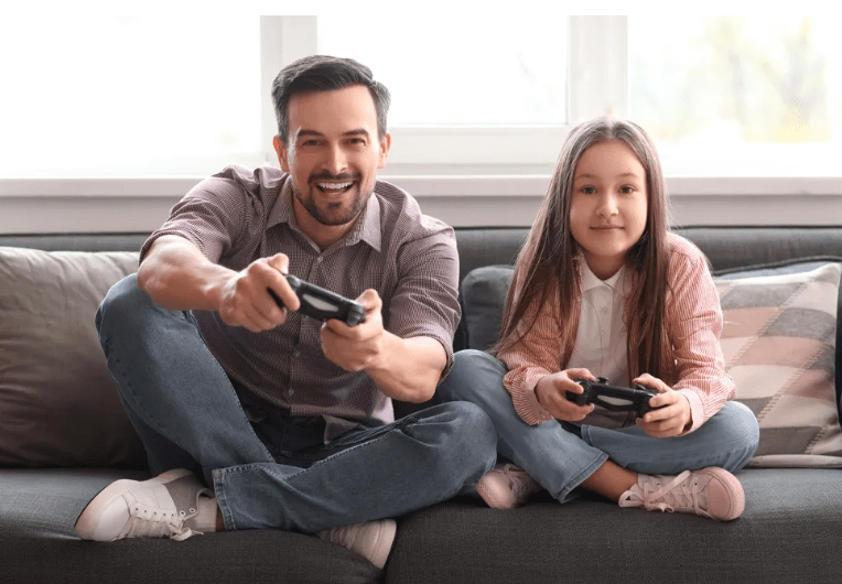 father and daughter gaming